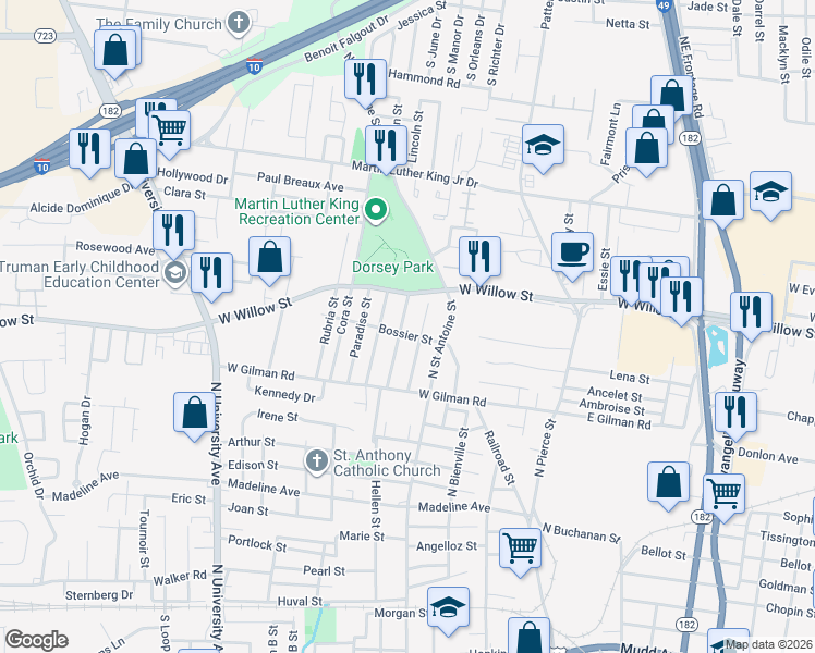 map of restaurants, bars, coffee shops, grocery stores, and more near 210 Friendship St in Lafayette