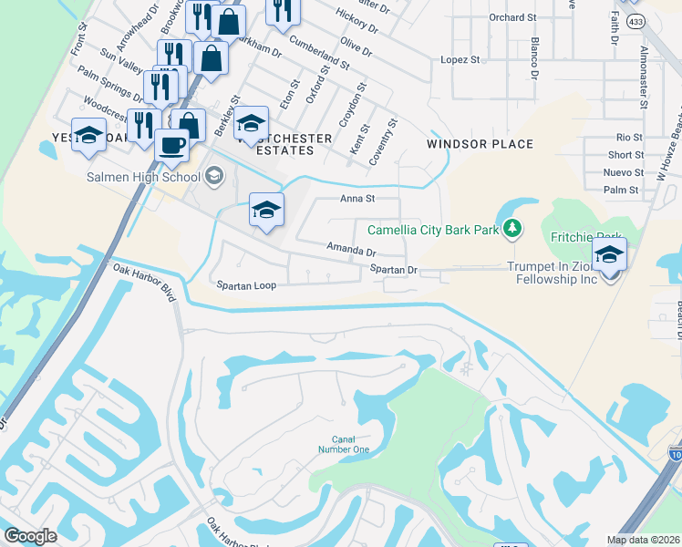map of restaurants, bars, coffee shops, grocery stores, and more near 414 Spartan Loop in Slidell