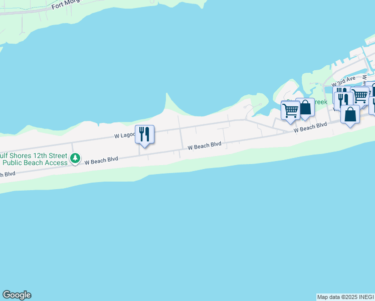 map of restaurants, bars, coffee shops, grocery stores, and more near 1069 Alabama 182 in Gulf Shores