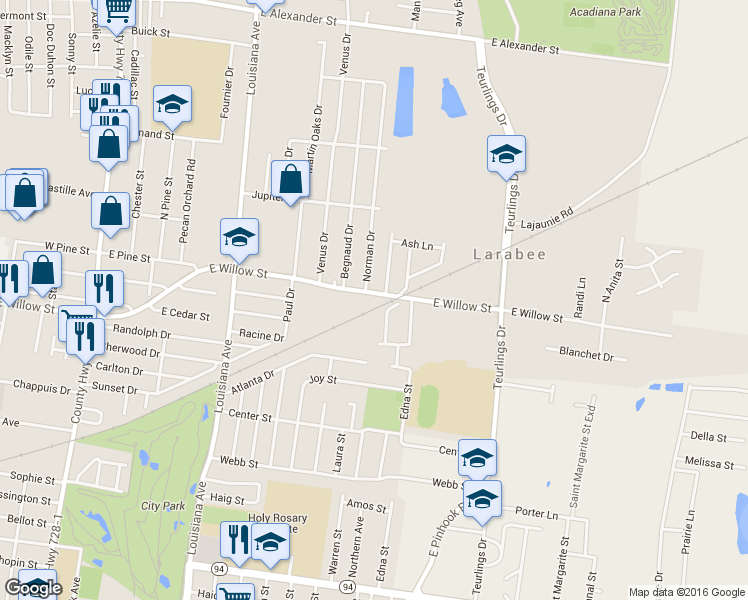map of restaurants, bars, coffee shops, grocery stores, and more near 1106 East Willow Street in Lafayette