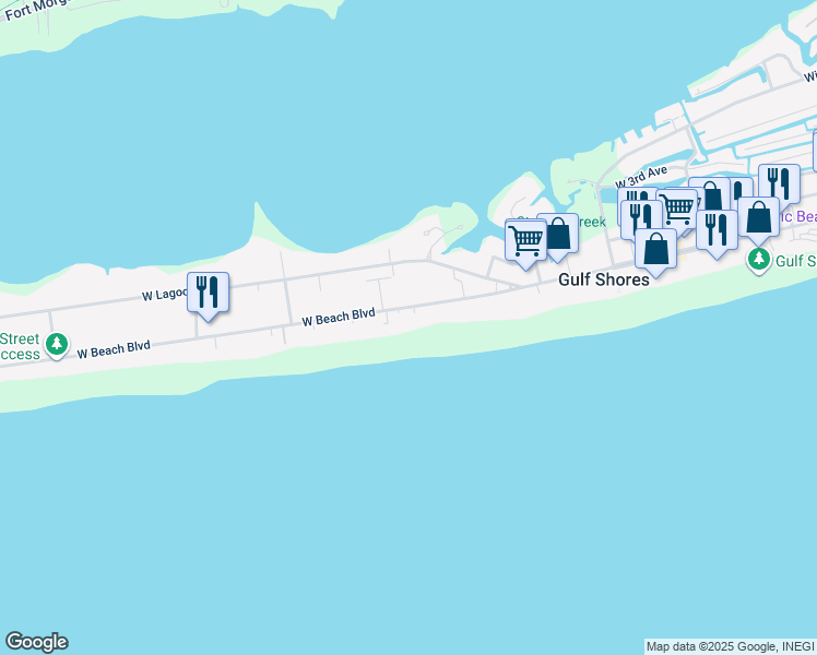 map of restaurants, bars, coffee shops, grocery stores, and more near 965 West Beach Boulevard in Gulf Shores