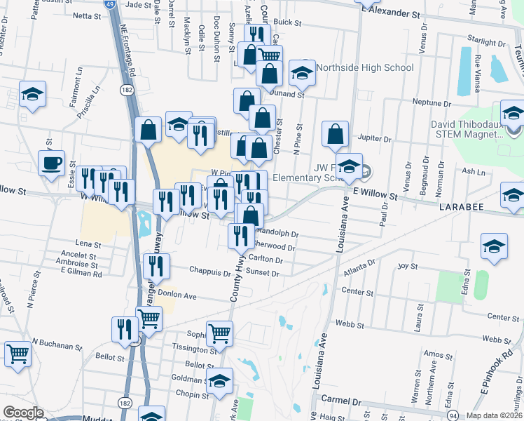 map of restaurants, bars, coffee shops, grocery stores, and more near 309 East Cedar Street in Lafayette