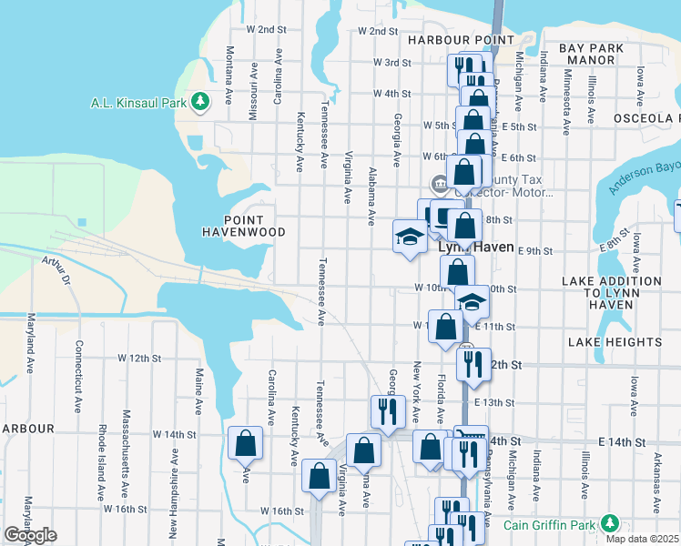 map of restaurants, bars, coffee shops, grocery stores, and more near 914 Virginia Avenue in Lynn Haven