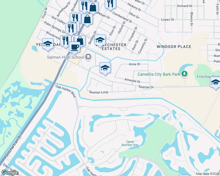 map of restaurants, bars, coffee shops, grocery stores, and more near 101 Spartan Loop in Slidell