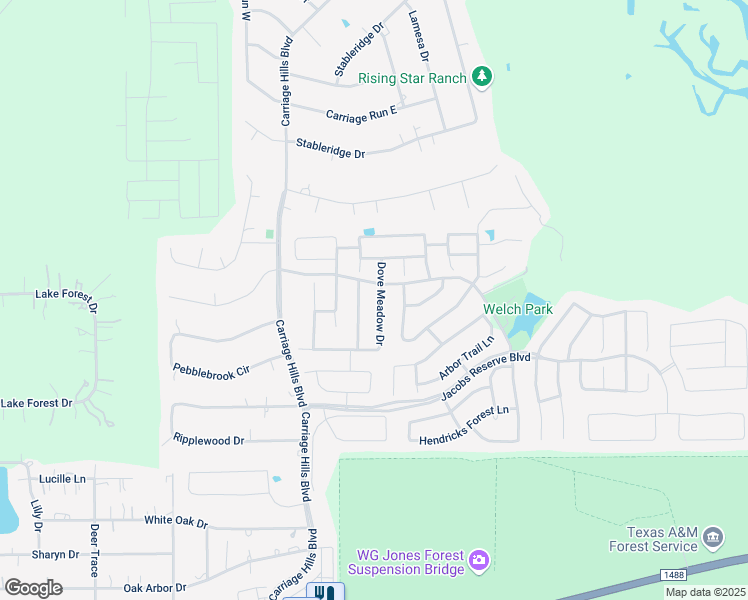map of restaurants, bars, coffee shops, grocery stores, and more near 232 Dove Meadow Drive in Conroe