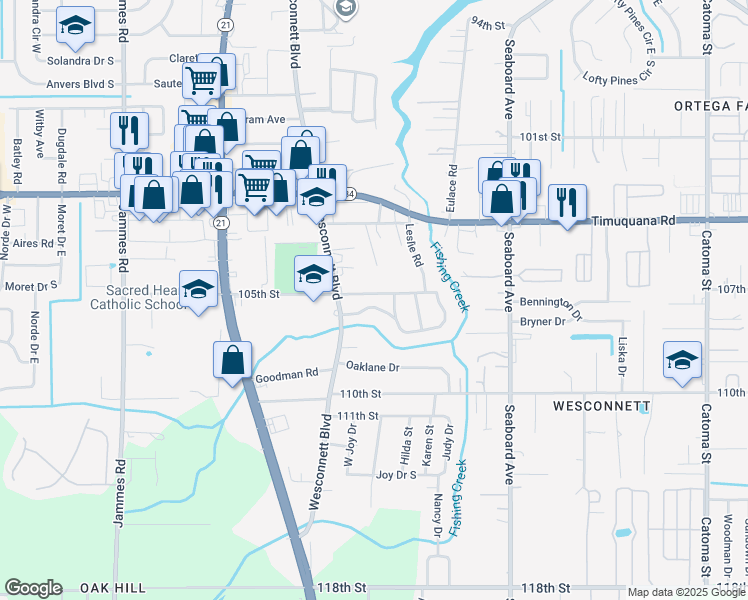 map of restaurants, bars, coffee shops, grocery stores, and more near 5927 Blackthorn Road in Jacksonville