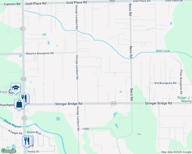 map of restaurants, bars, coffee shops, grocery stores, and more near 12141 Coueron Drive in Saint Amant