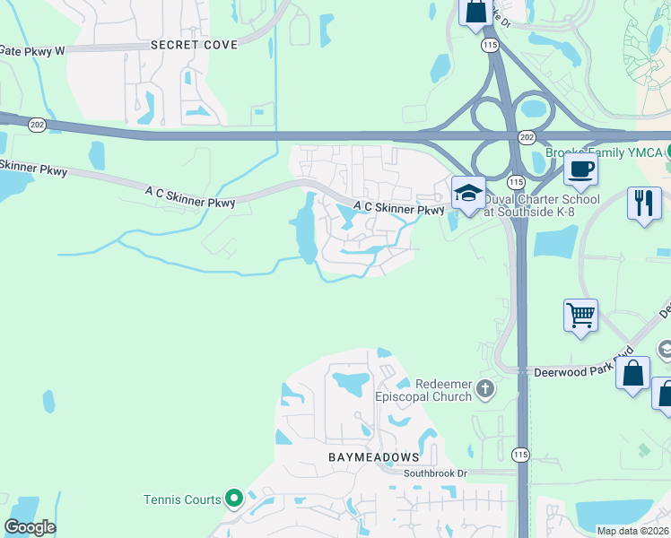 map of restaurants, bars, coffee shops, grocery stores, and more near 4958 Key Lime Drive in Jacksonville