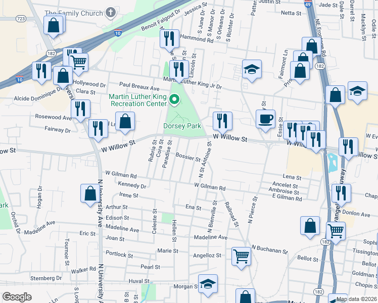 map of restaurants, bars, coffee shops, grocery stores, and more near 210 Friendship Street in Lafayette