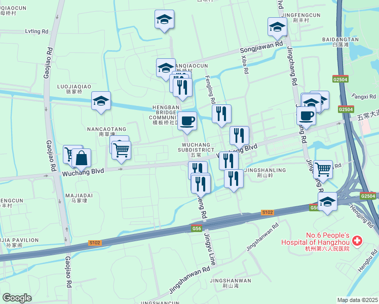 map of restaurants, bars, coffee shops, grocery stores, and more near Lian Sheng Lu in Hangzhou Shi