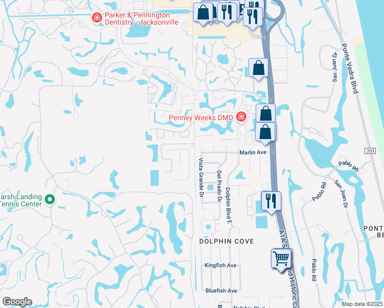 map of restaurants, bars, coffee shops, grocery stores, and more near 275 Marsh Cove Drive in Ponte Vedra Beach