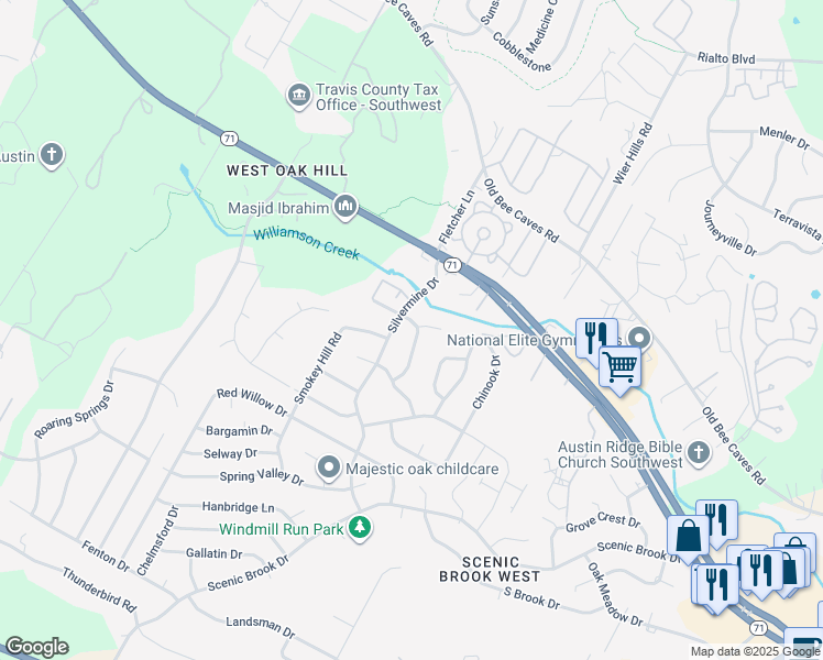 map of restaurants, bars, coffee shops, grocery stores, and more near 6808 Raccoon Run in Austin