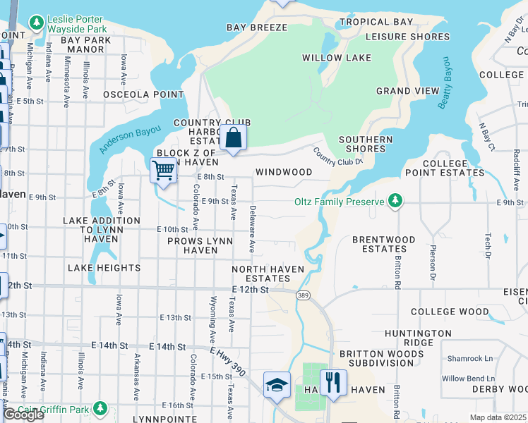 map of restaurants, bars, coffee shops, grocery stores, and more near 1506 Wateroak Drive in Lynn Haven