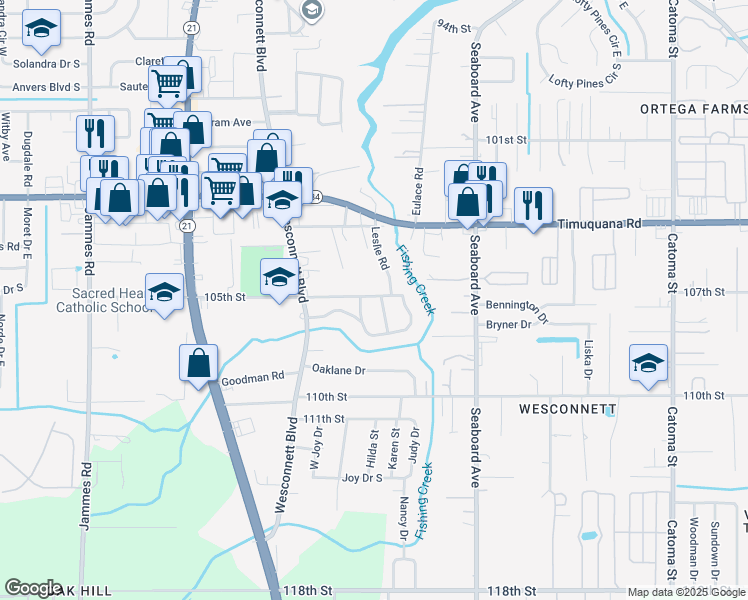 map of restaurants, bars, coffee shops, grocery stores, and more near 5704 Knollwood Dr in Jacksonville