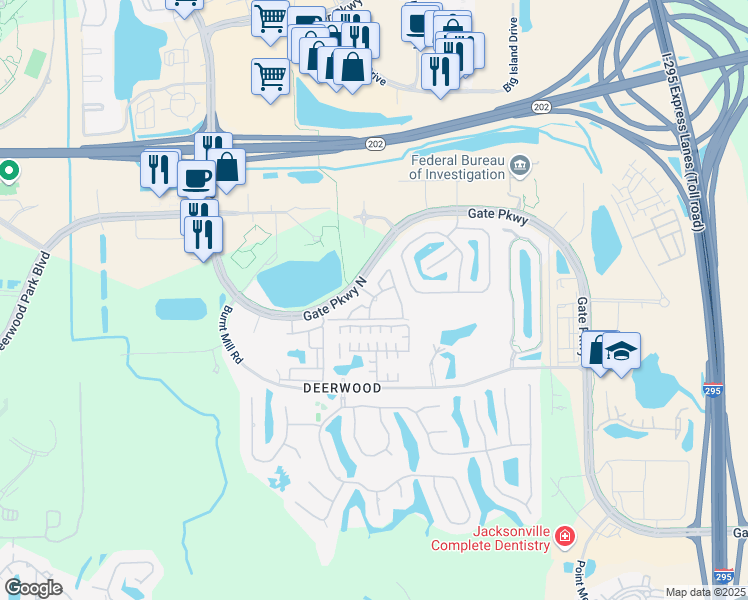 map of restaurants, bars, coffee shops, grocery stores, and more near 10879 Coral Shores Drive in Jacksonville