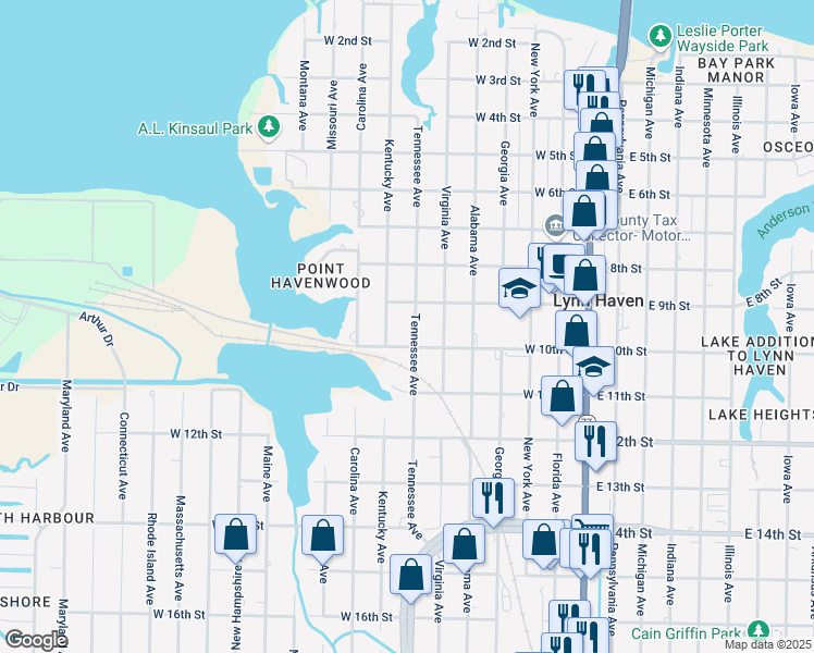 map of restaurants, bars, coffee shops, grocery stores, and more near 912 Tennessee Avenue in Lynn Haven