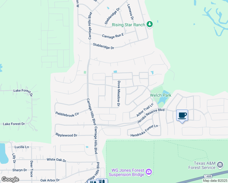 map of restaurants, bars, coffee shops, grocery stores, and more near 232 Dove Meadow Drive in Conroe