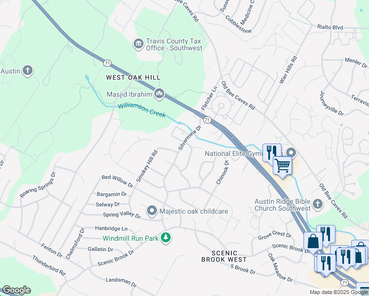 map of restaurants, bars, coffee shops, grocery stores, and more near 6808 Raccoon Run in Austin