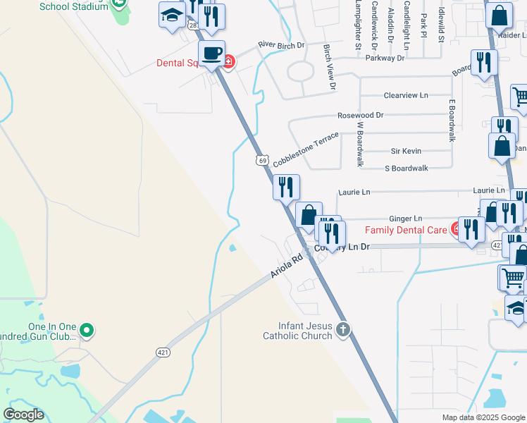 map of restaurants, bars, coffee shops, grocery stores, and more near 187 South Lhs Drive in Lumberton