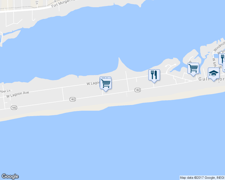 map of restaurants, bars, coffee shops, grocery stores, and more near 1138 West Beach Boulevard in Gulf Shores