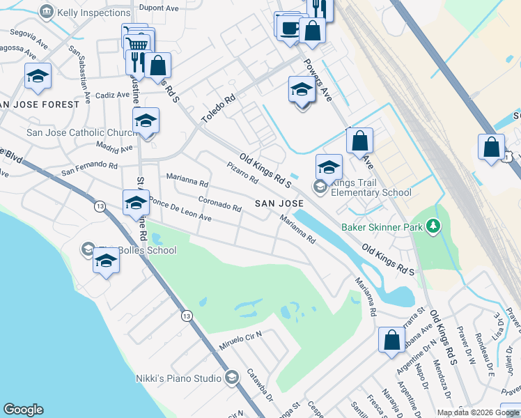 map of restaurants, bars, coffee shops, grocery stores, and more near 3850 Marianna Road in Jacksonville