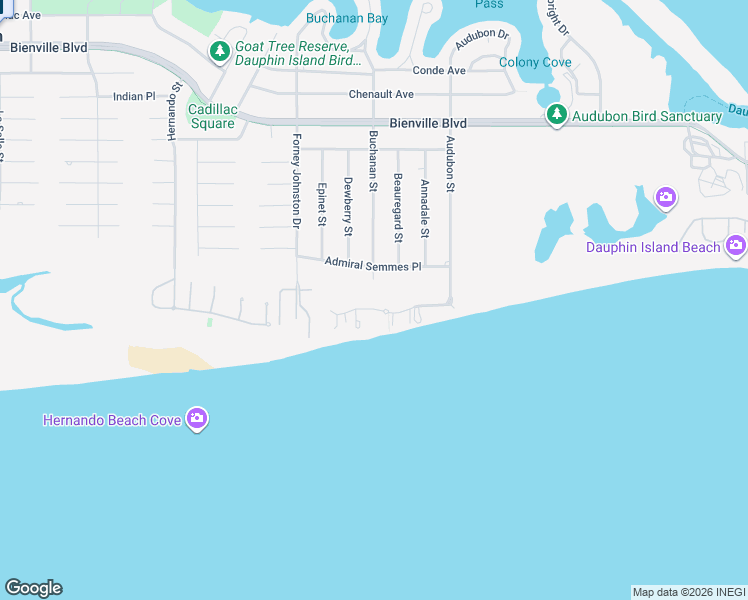 map of restaurants, bars, coffee shops, grocery stores, and more near 330 Audubon Place in Dauphin Island