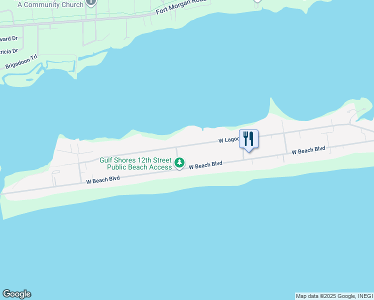map of restaurants, bars, coffee shops, grocery stores, and more near 1281 West Lagoon Avenue in Gulf Shores