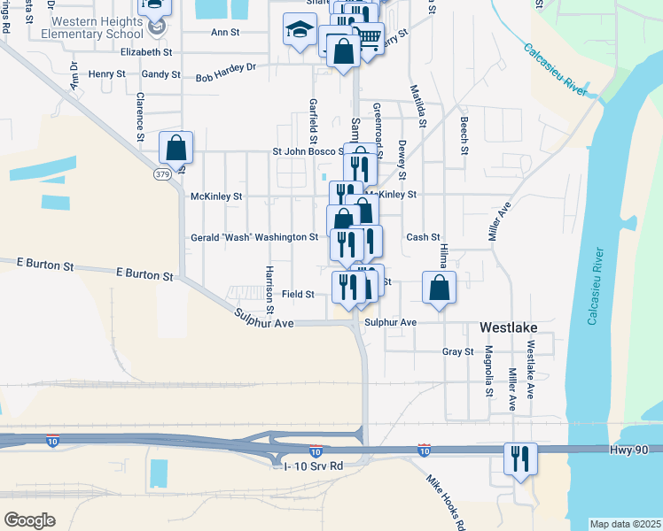 map of restaurants, bars, coffee shops, grocery stores, and more near 1001 Guidry St in Westlake
