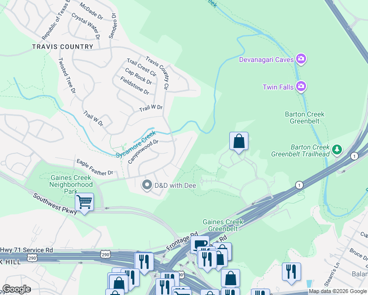 map of restaurants, bars, coffee shops, grocery stores, and more near 4511 Cliffstone Cove in Austin