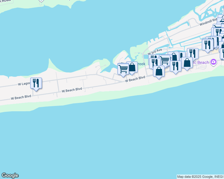 map of restaurants, bars, coffee shops, grocery stores, and more near 931 West Beach Boulevard in Gulf Shores