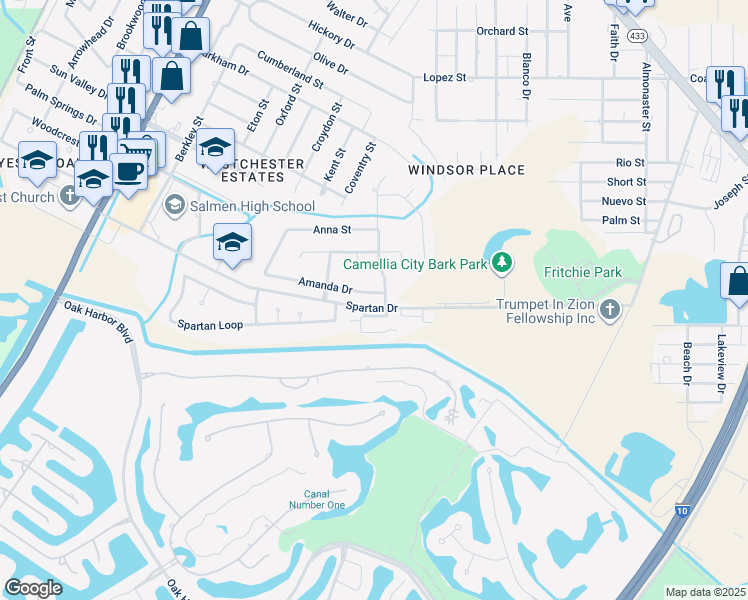 map of restaurants, bars, coffee shops, grocery stores, and more near 103 Amanda Drive in Slidell