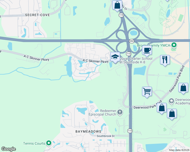 map of restaurants, bars, coffee shops, grocery stores, and more near 4998 Key Lime Drive in Jacksonville