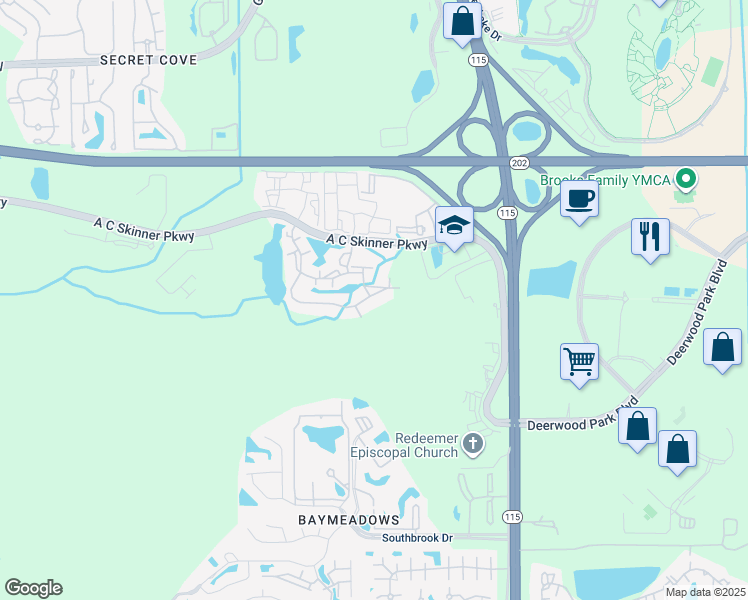 map of restaurants, bars, coffee shops, grocery stores, and more near 4998 Key Lime Drive in Jacksonville