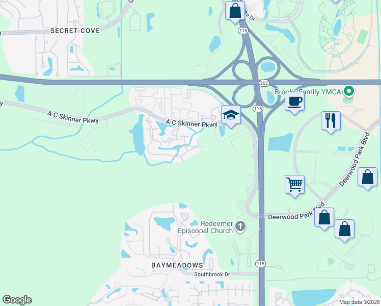 map of restaurants, bars, coffee shops, grocery stores, and more near 4998 Key Lime Drive in Jacksonville