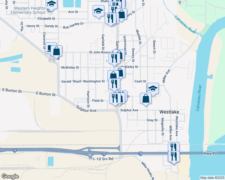 map of restaurants, bars, coffee shops, grocery stores, and more near 1001 Guidry St in Westlake