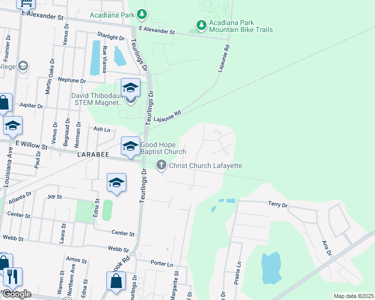 map of restaurants, bars, coffee shops, grocery stores, and more near 109-277 North Anita Street in Lafayette