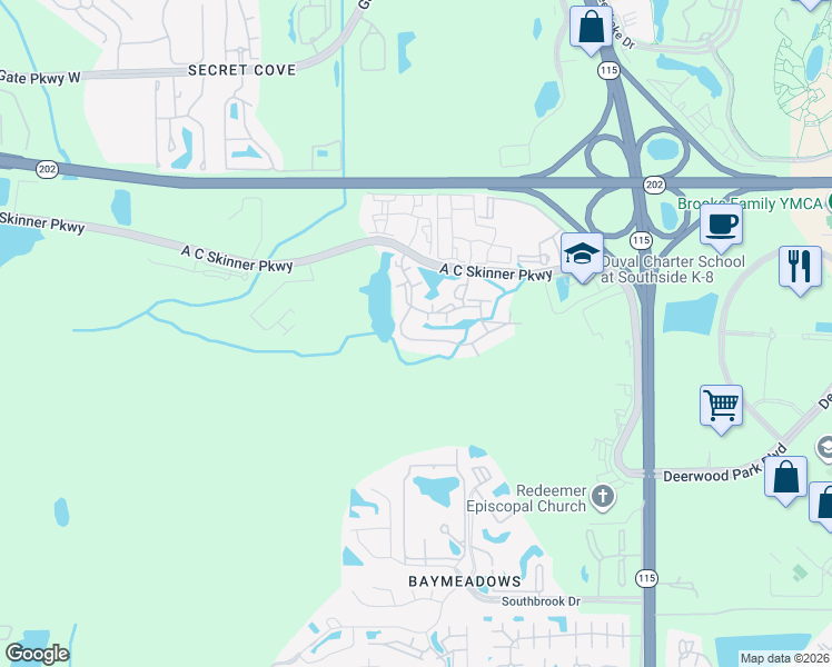 map of restaurants, bars, coffee shops, grocery stores, and more near 4958 Key Lime Drive in Jacksonville