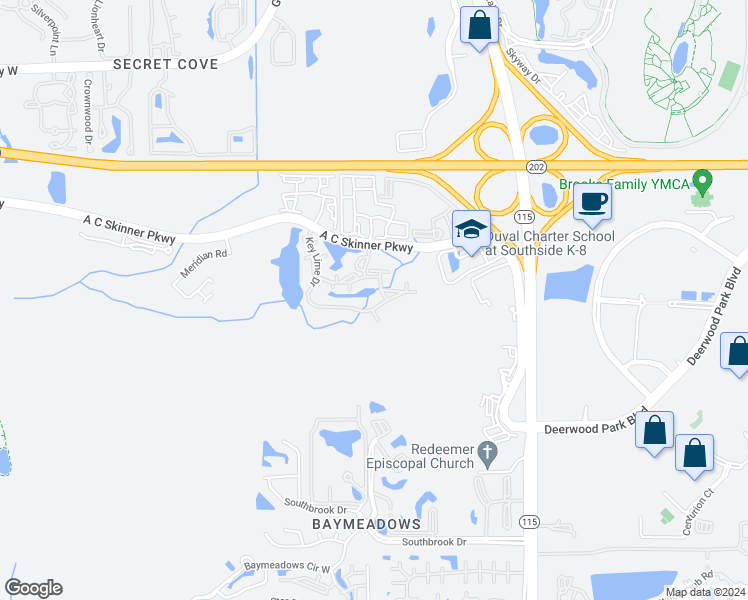 map of restaurants, bars, coffee shops, grocery stores, and more near 4974 Key Lime Drive in Jacksonville