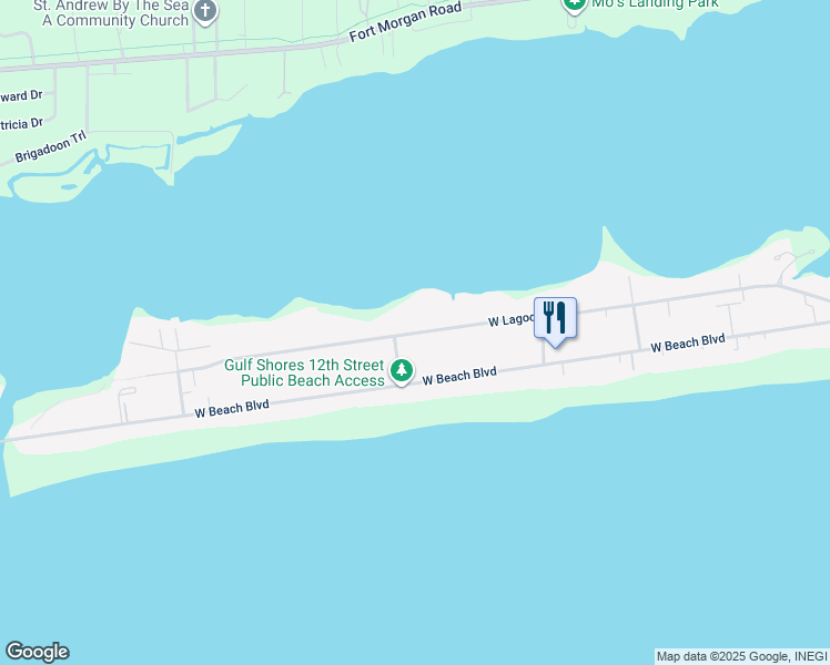 map of restaurants, bars, coffee shops, grocery stores, and more near 1281 W Lagoon Ave in Gulf Shores