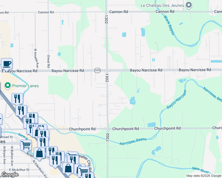map of restaurants, bars, coffee shops, grocery stores, and more near 12160 Roddy Road in Gonzales