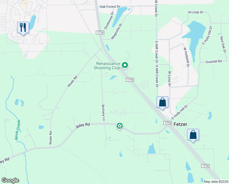 map of restaurants, bars, coffee shops, grocery stores, and more near Devin Court in Plantersville