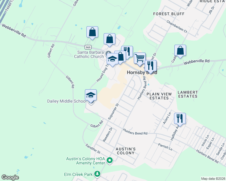 map of restaurants, bars, coffee shops, grocery stores, and more near 4508 Sojourner Street in Austin