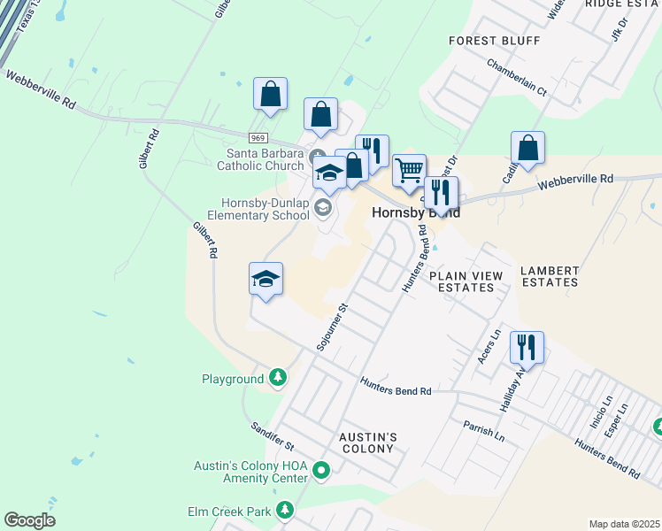 map of restaurants, bars, coffee shops, grocery stores, and more near 4508 Sojourner Street in Austin