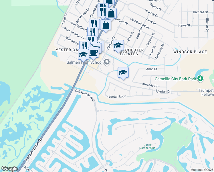 map of restaurants, bars, coffee shops, grocery stores, and more near 130 Spartan Loop in Slidell