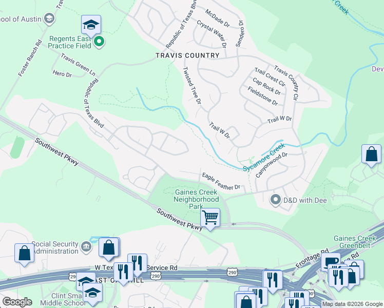 map of restaurants, bars, coffee shops, grocery stores, and more near 4864 Calhoun Canyon Loop in Austin