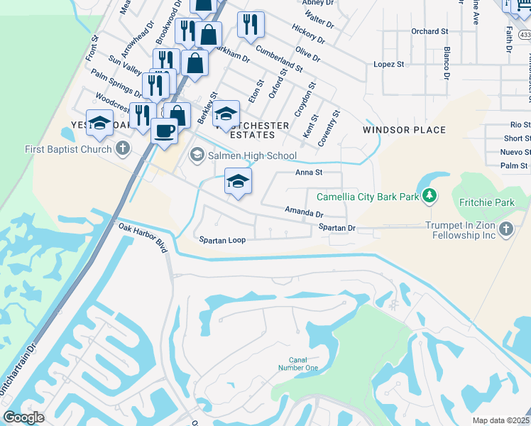map of restaurants, bars, coffee shops, grocery stores, and more near 216 Amanda Drive in Slidell