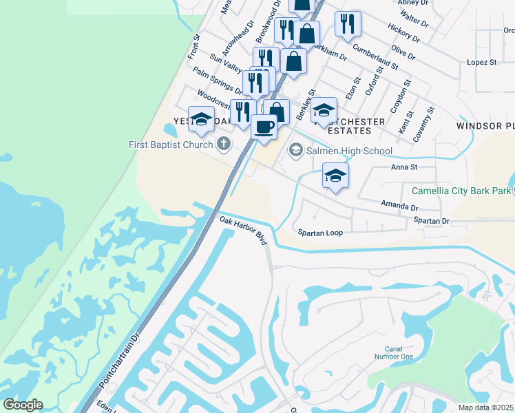 map of restaurants, bars, coffee shops, grocery stores, and more near 4142 Pontchartrain Drive in Slidell