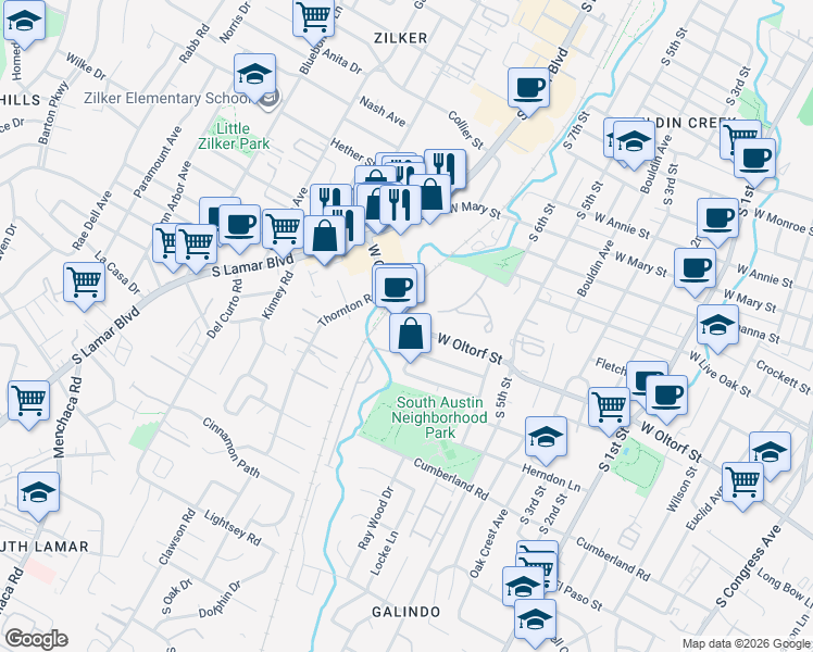 map of restaurants, bars, coffee shops, grocery stores, and more near in Austin