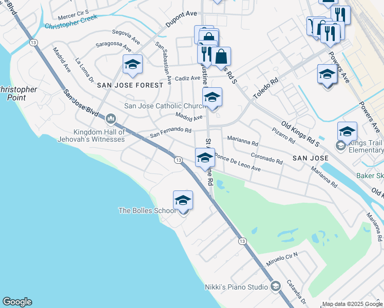 map of restaurants, bars, coffee shops, grocery stores, and more near 7330 Ventura Avenue in Jacksonville