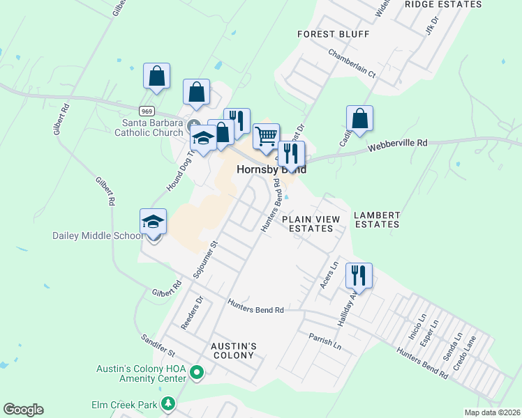 map of restaurants, bars, coffee shops, grocery stores, and more near 4709 Fallenash Drive in Austin